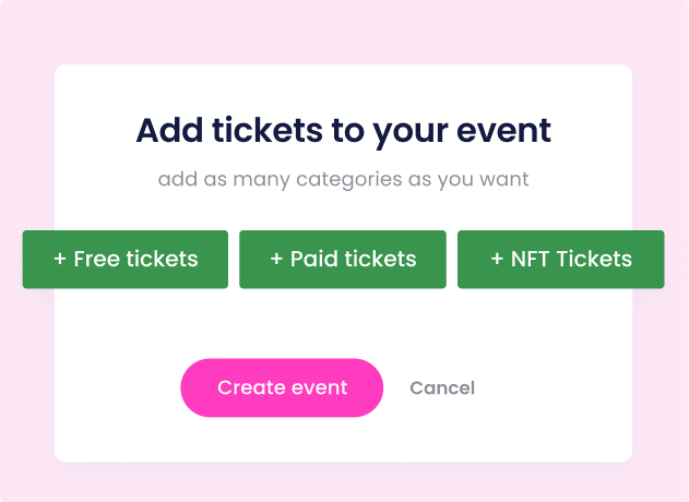 Add tickets to your event: free, paid, and NFT ticket types